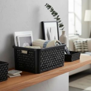 Cesto Oganizador Rattan C/ Tampa 3Litros Preto